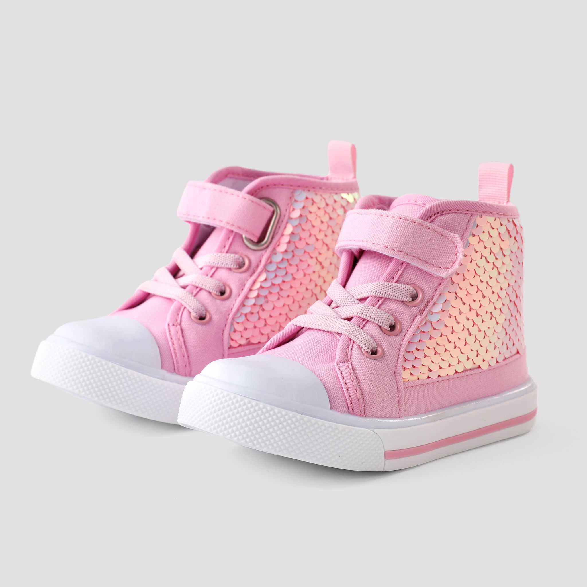 Toddler & Kids Girls Solid Color Glitter Design High Top Velcro Casual Shoes