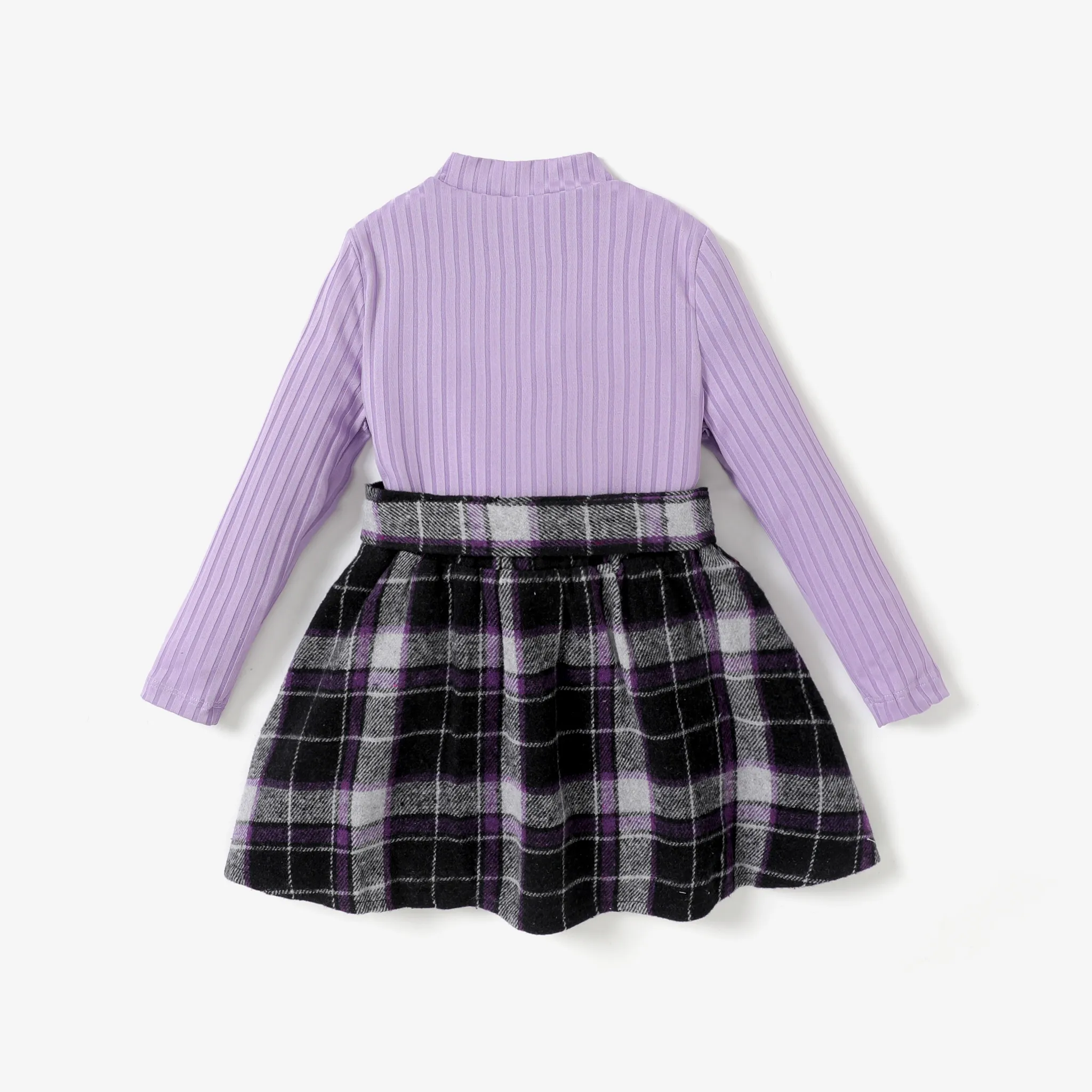 3pcs Toddler Girl Sweet Houndstooth Grid Stand Collar Skirt Set with Belt  image 2