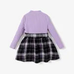 3pcs Toddler Girl Sweet Houndstooth Grid Stand Collar Skirt Set with Belt  image 2