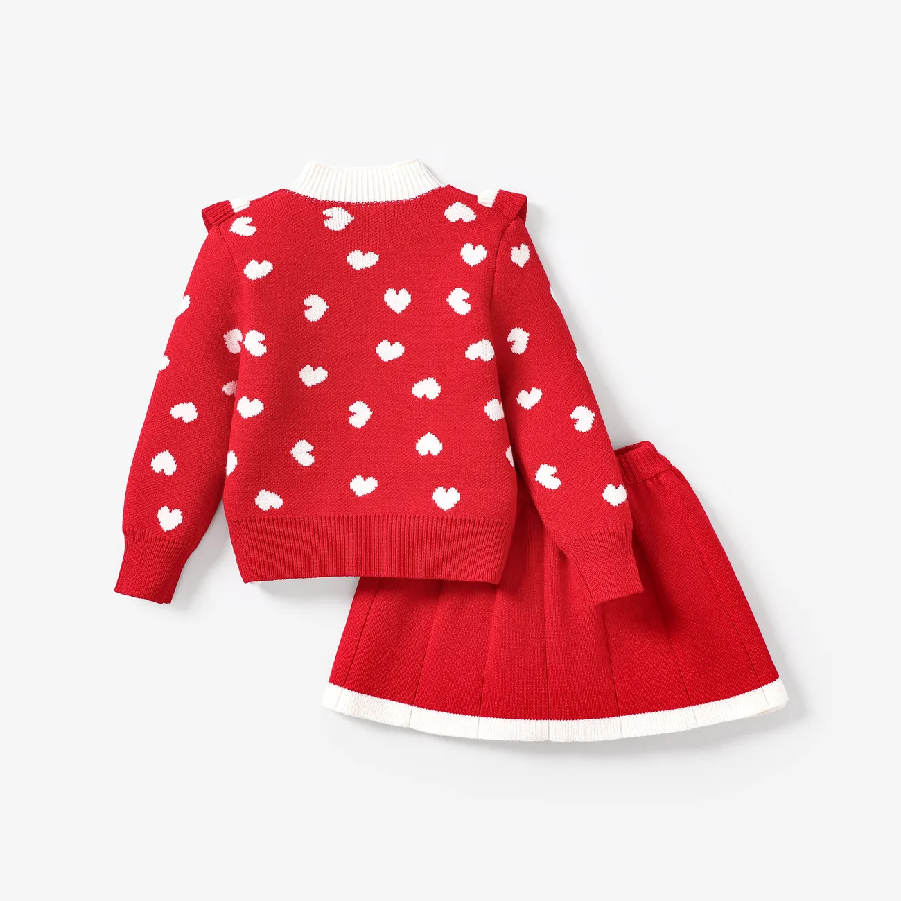  2PCS Toddler Girl Sweet Heart-shaped Faux-two Sweater and Skirt Set Red big image 1