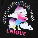 2pcs Kid Girl Cotton Unicorn Letters Print Sloping Shoulder Single Slip Long-sleeve Top and Allover Print Flared Pants Set  image 2