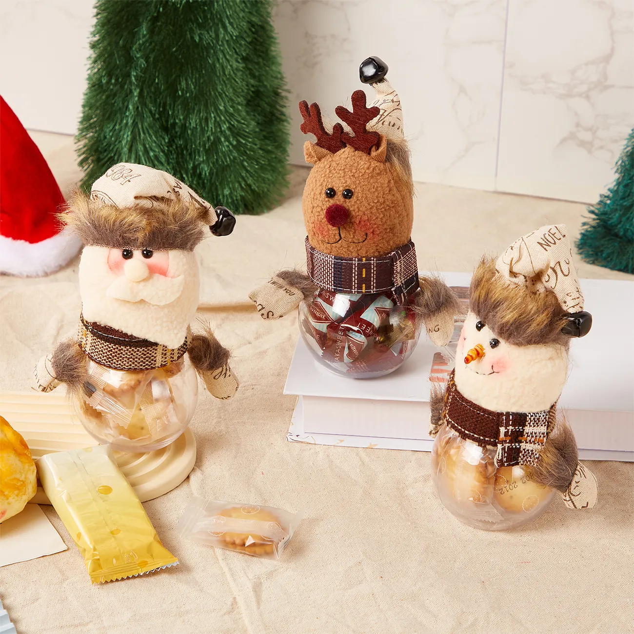 Barattolo di caramelle creative di Babbo Natale e renna Marrone big image 1