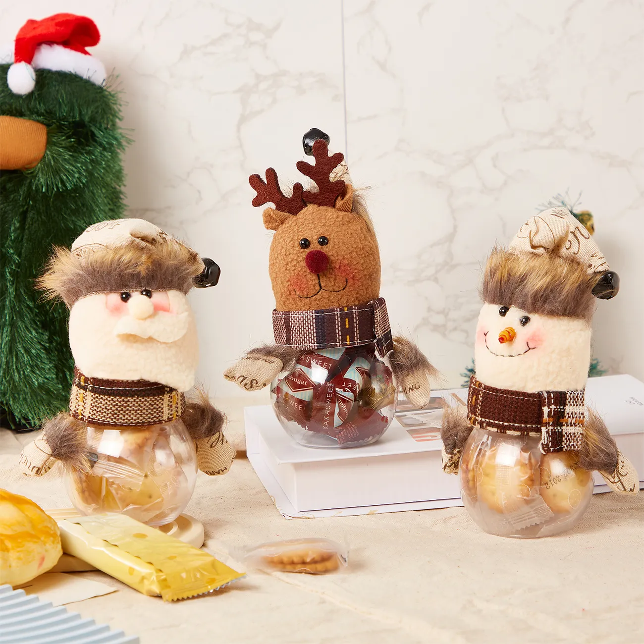 Barattolo di caramelle creative di Babbo Natale e renna Marrone big image 1