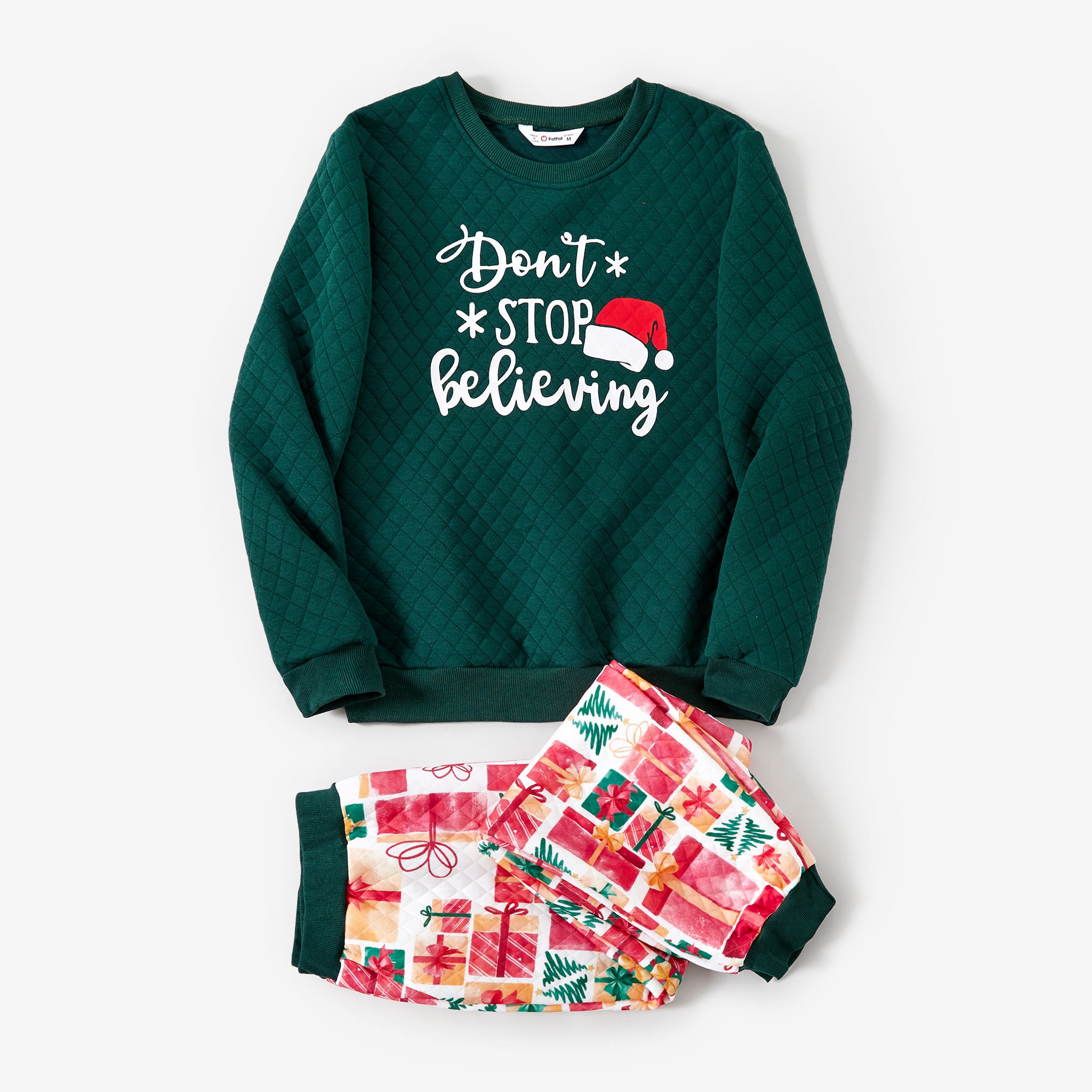 Christmas Family Matching Long-sleeve Letters & Hat Print Tops And Colorful Pants Sets