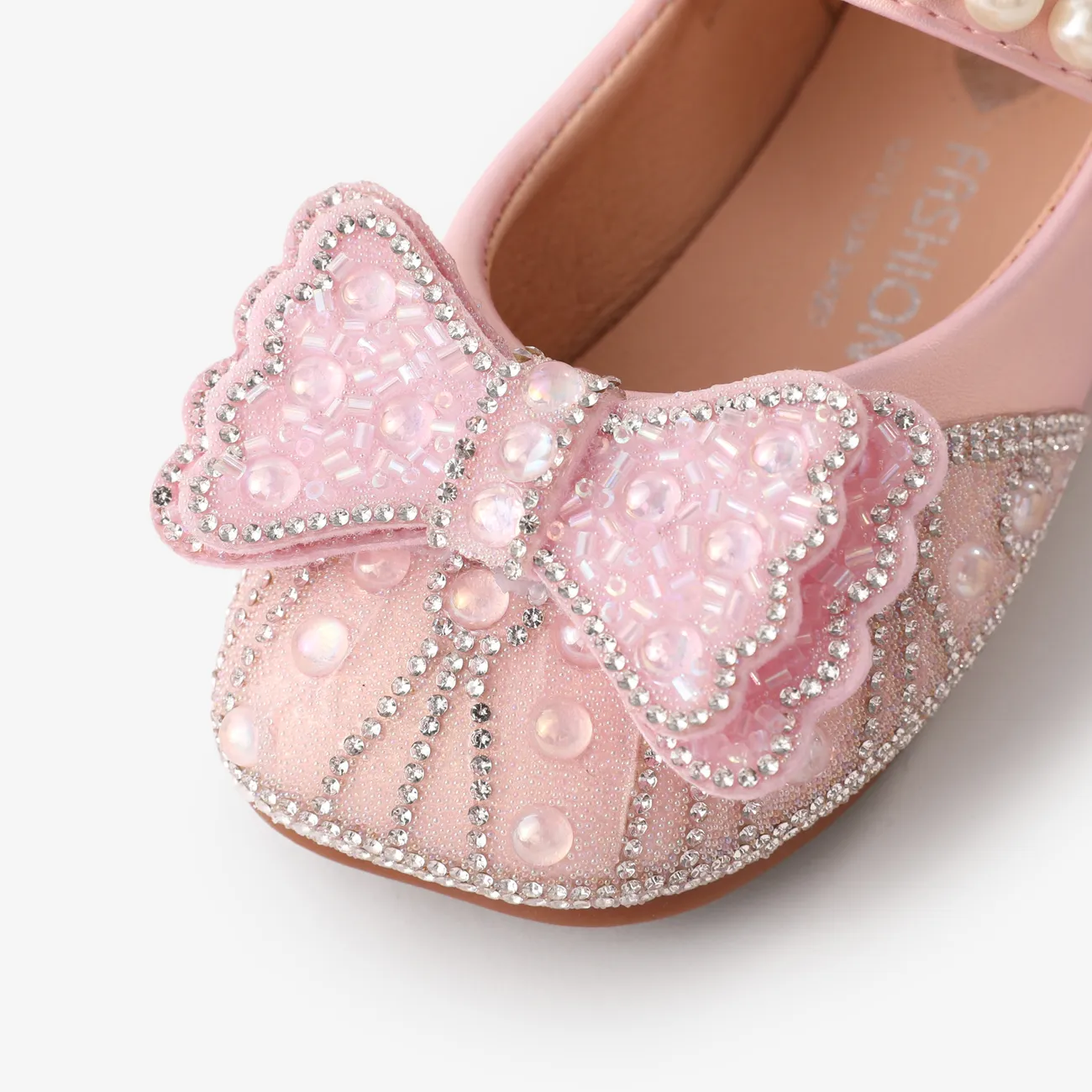 Toddler and Kids Girls Sweet Bow & Faux-pearl & Rhinestone Decor Velcro Leather Shoes Pink big image 1