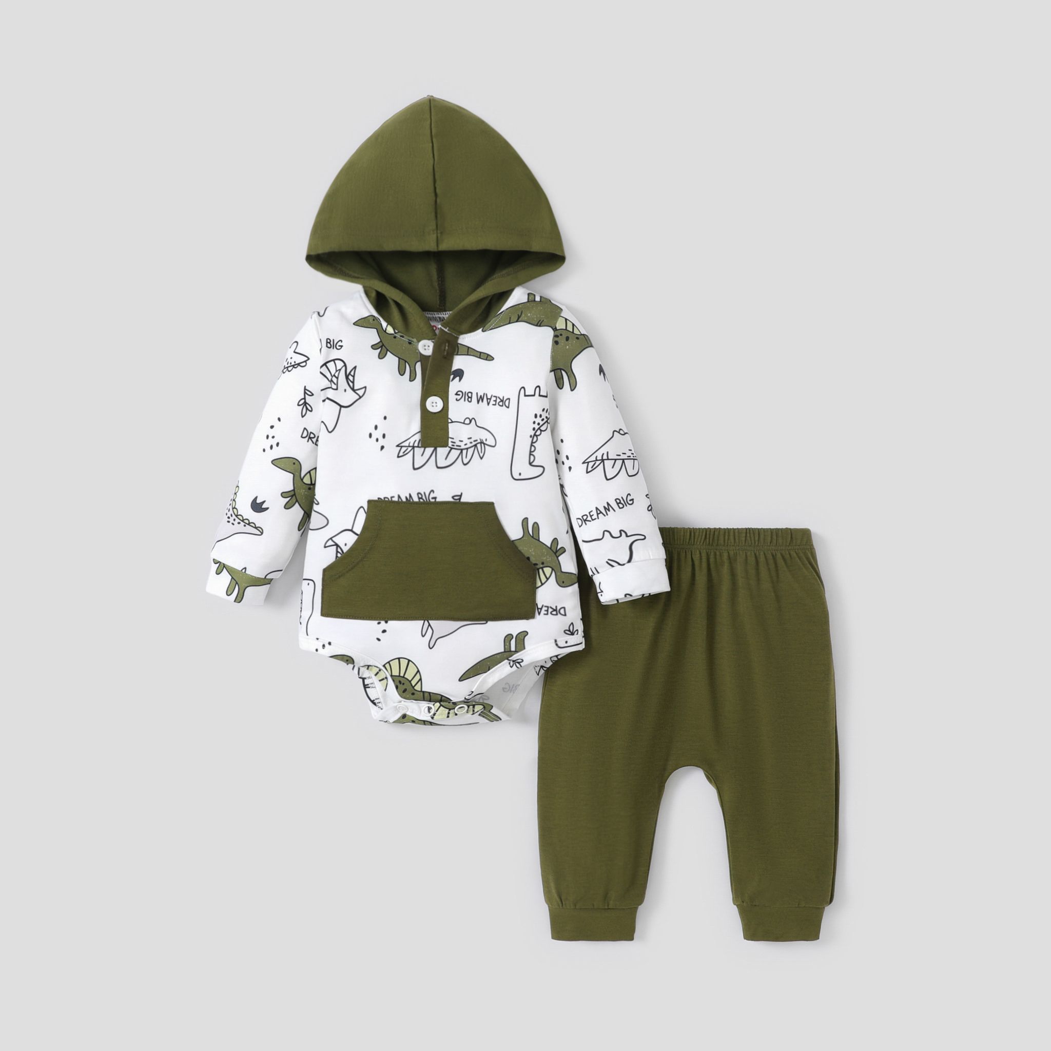 2pcs Baby Boy Childlike Dinosaur Pattern Hooded Set
