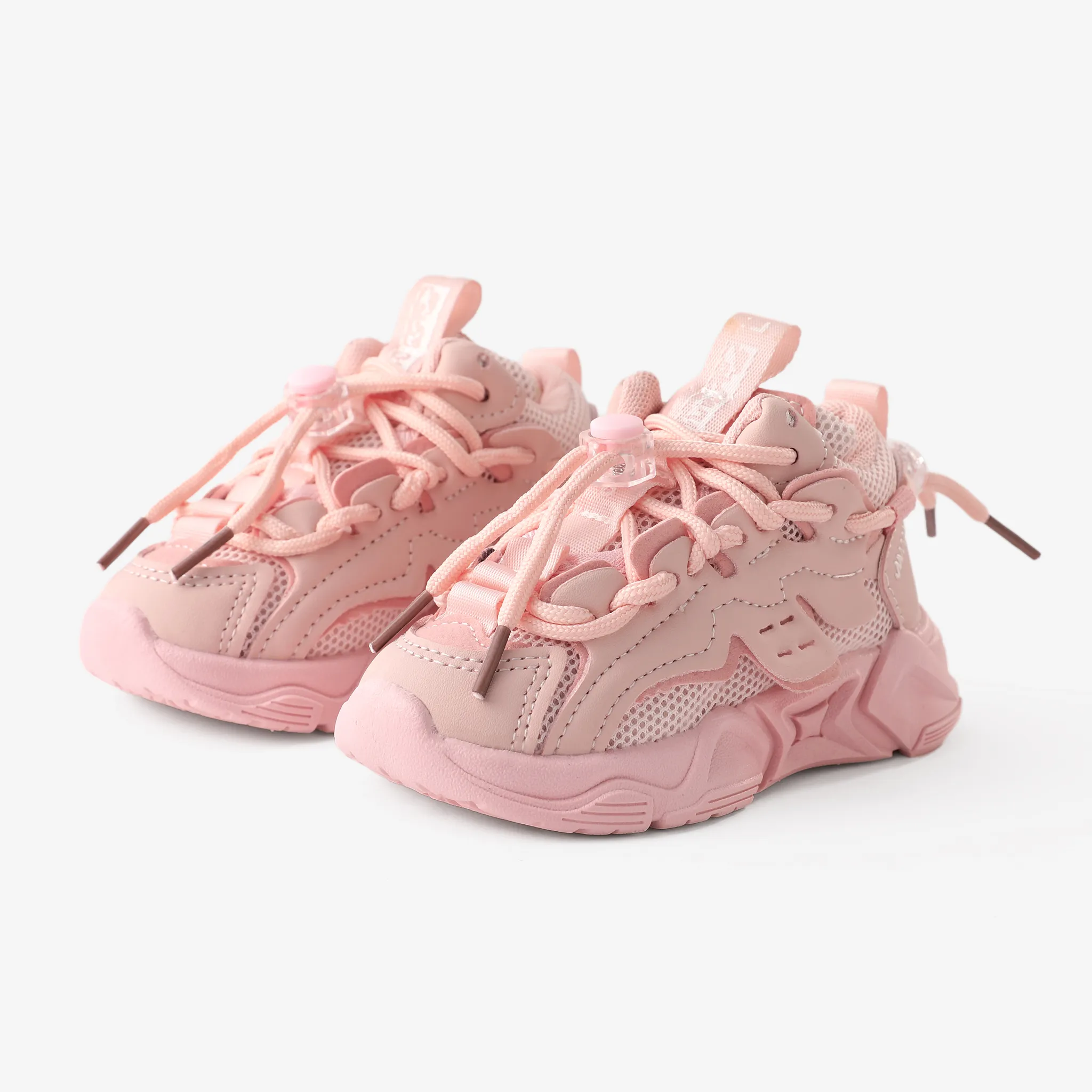 

Toddler and Kids Girl Solid Color Lace-up Fabric Stitching Breathable Mesh Sports Shoes