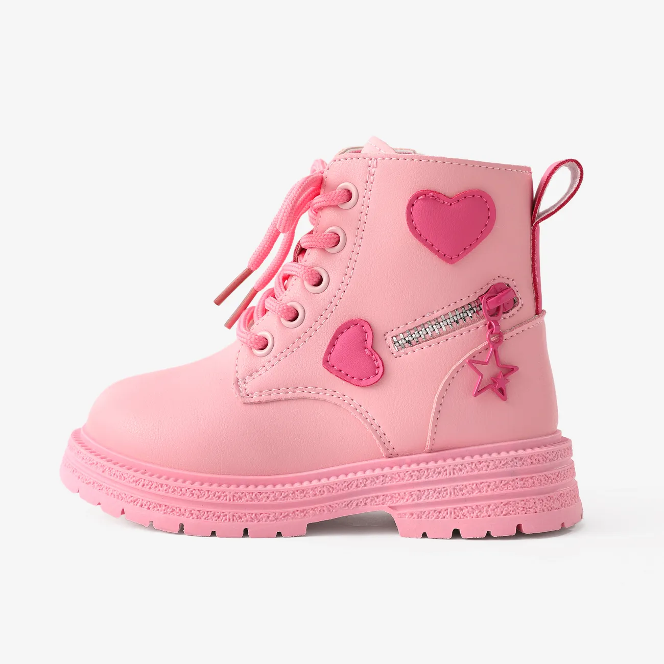 Kids Girls‘ Sweet Pink Heart Decor Side Zipper Boots Pink big image 1