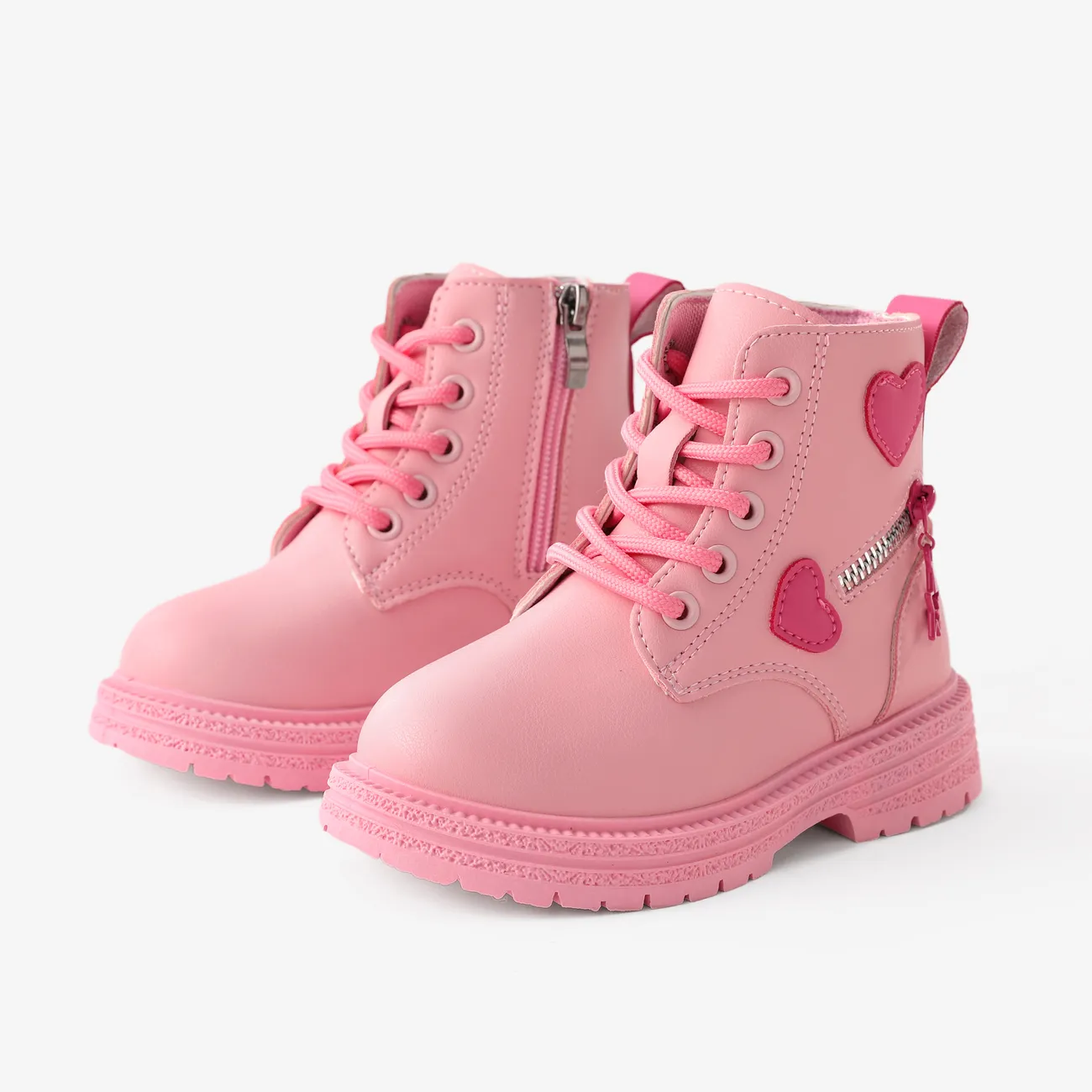 Valentine's Day Kids Girls‘ Sweet Pink Heart Decor Side Zipper Boots Pink big image 1