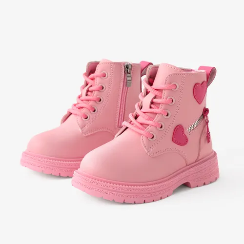 Kids Girls‘ Sweet Pink Heart Decor Side Zipper Boots