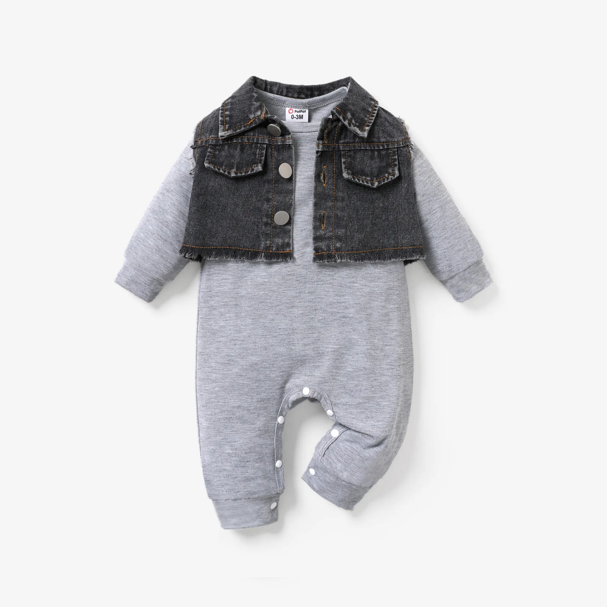 2pcs Baby Baby Bohemian Denim Long Sleeves And Lapel Jumpsuit Set