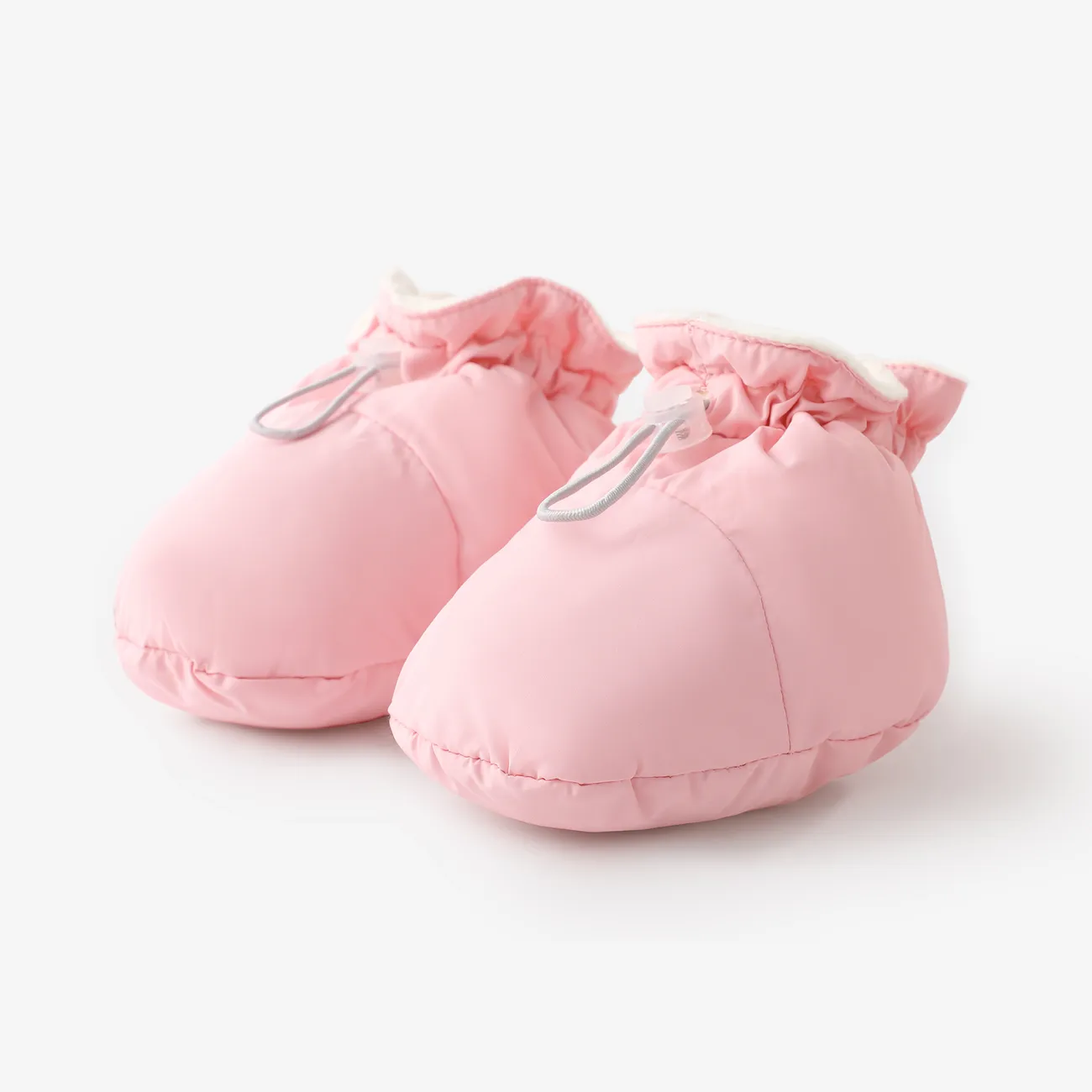 Baby &Toddler Solid Color Elastic Buckle Design Fleece Prewalker Shoes Pink big image 1