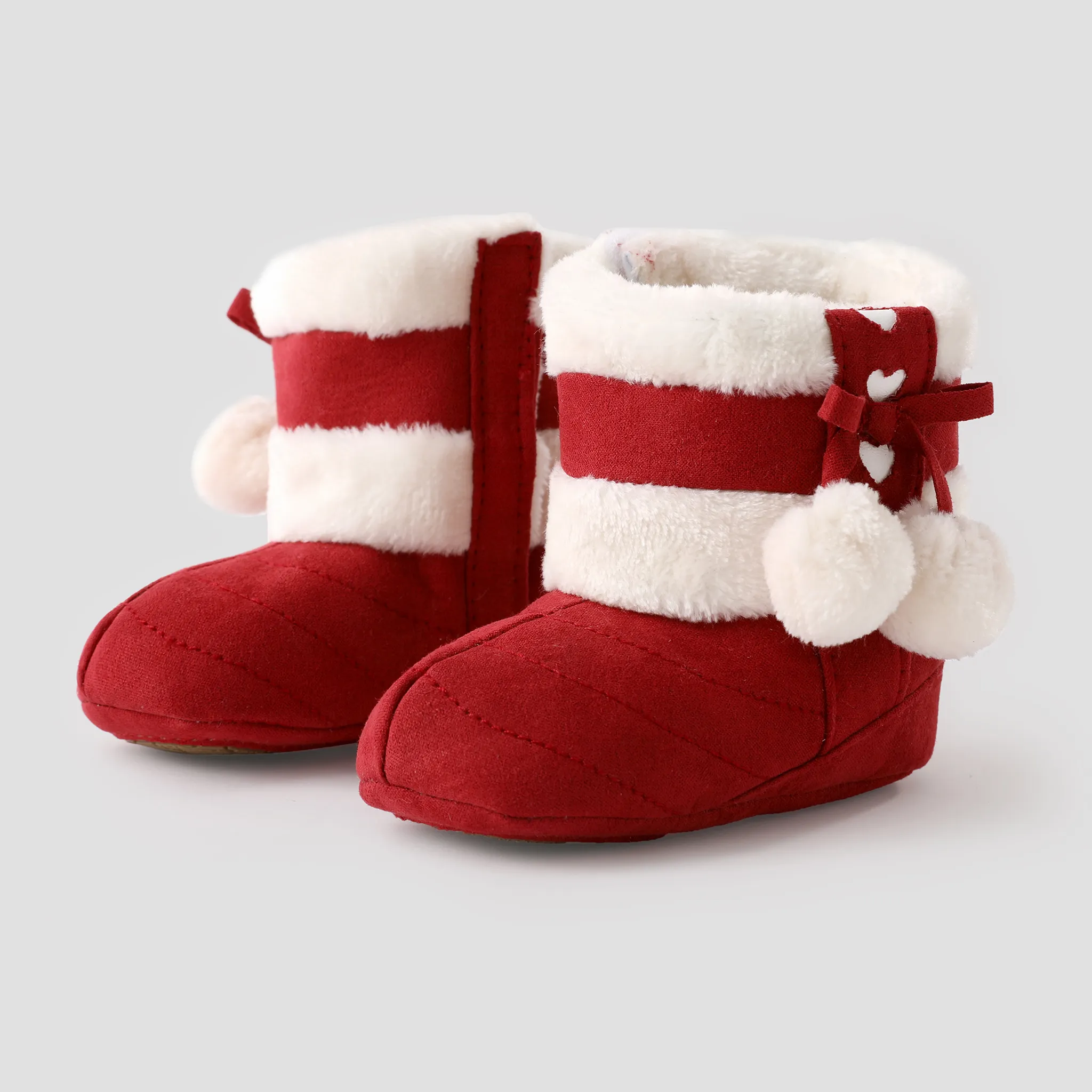 聖誕女嬰甜蜜絨球裝飾羊毛雪地靴 Prewalker 鞋