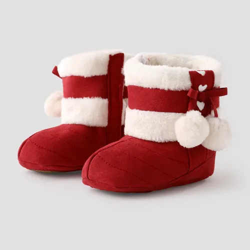 Christmas Baby Girl Sweet Pompom Decor Fleece Snow Boots Prewalker Shoes