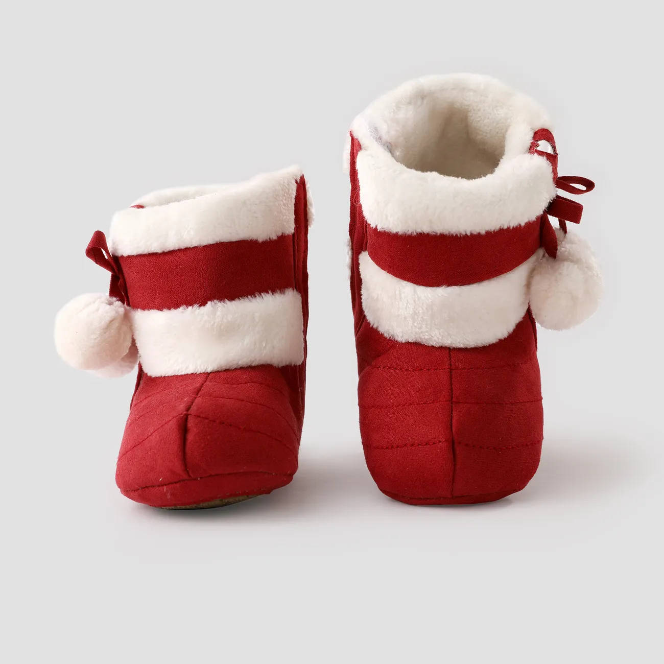 Christmas Baby Girl Sweet Pompom Decor Fleece Snow Boots Prewalker Shoes Red big image 1