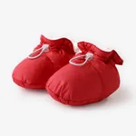 Baby &Toddler Solid Color Elastic Buckle Design Fleece Prewalker Shoes Red