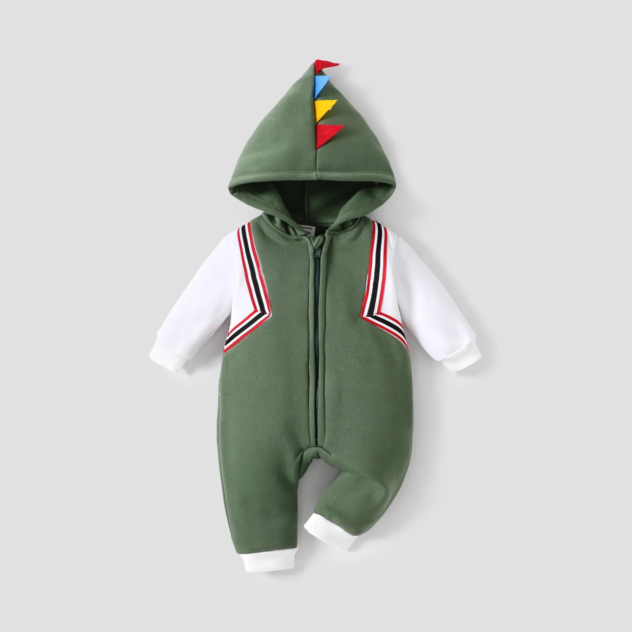 Baby Boy Avant-garde Solid Dinosaur Design Long Sleeve Hooded Jumpsuit