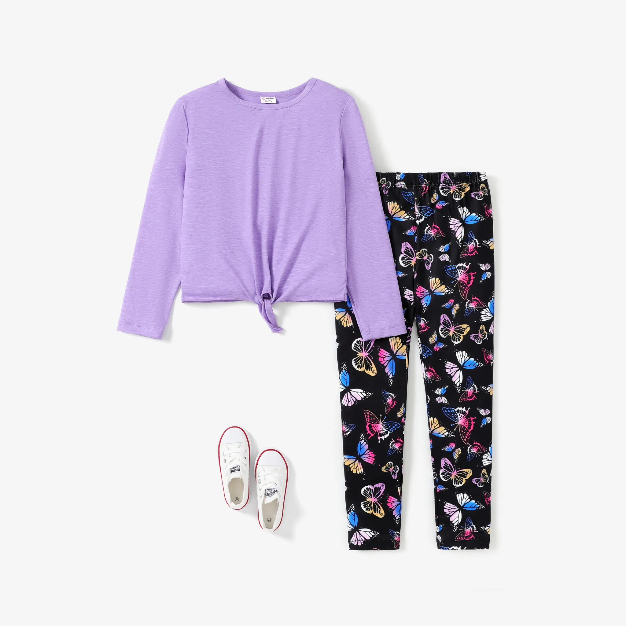 2pcs Kid Girl Animal Pattern Butterfly Bandage Design Tshirt and Leggings Set