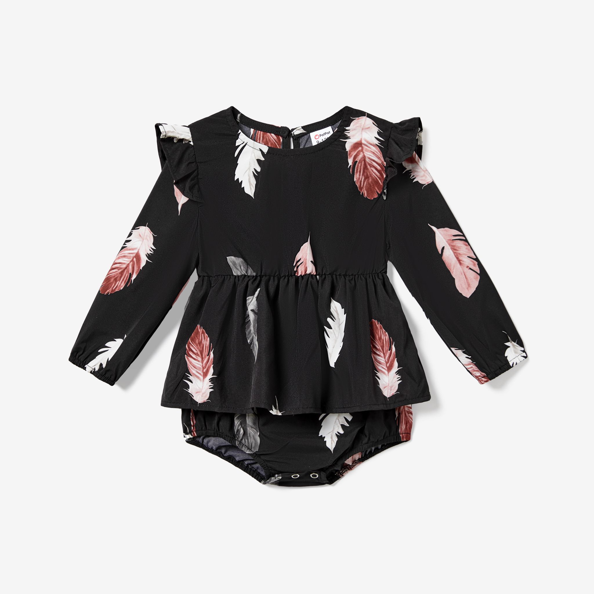 Family Matching Color-Block Sweatshirt And Feather-Print Overlap Chiffon Dress Sets