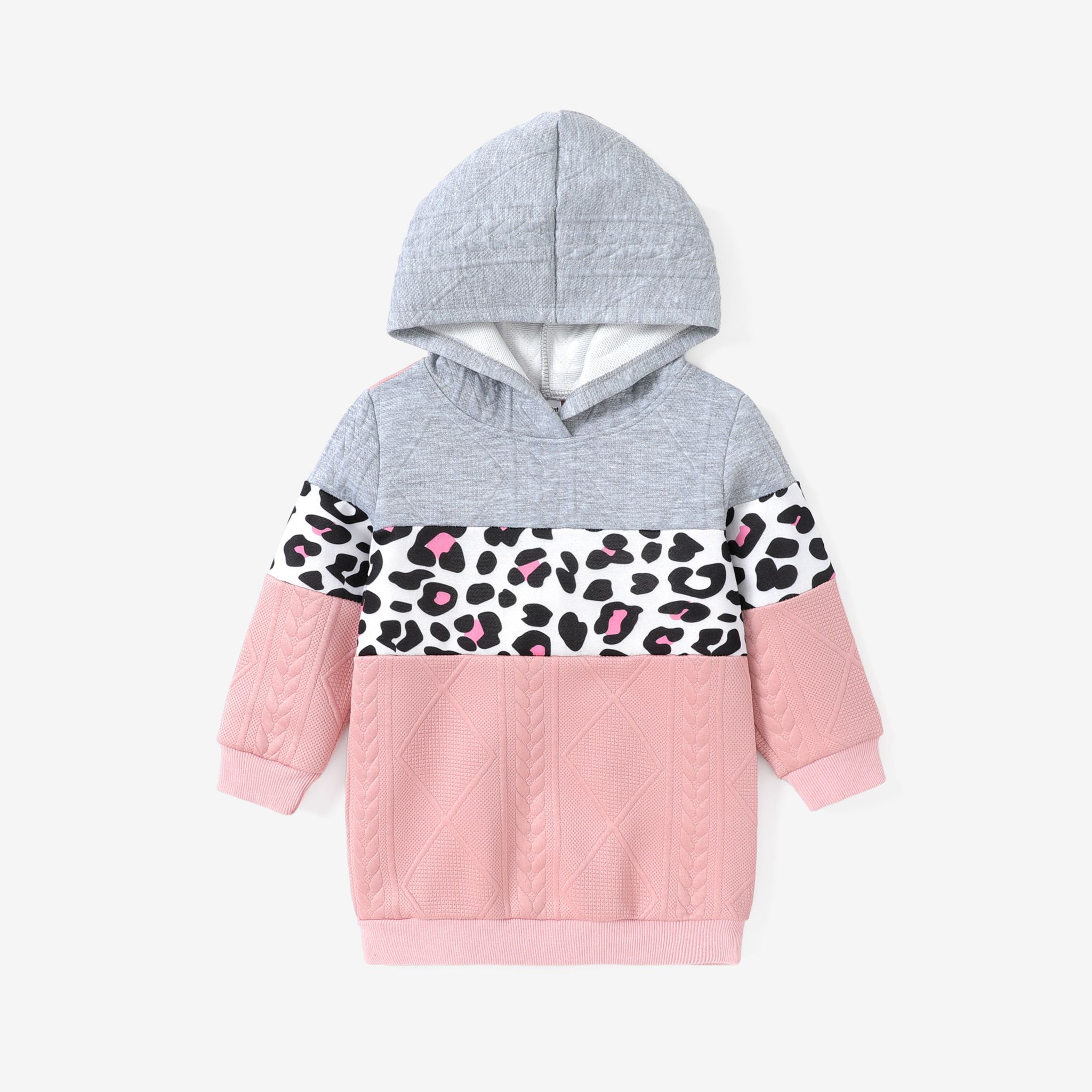 Toddler Girl Colorblock Cow Pattern Textured Material Hooded Dress