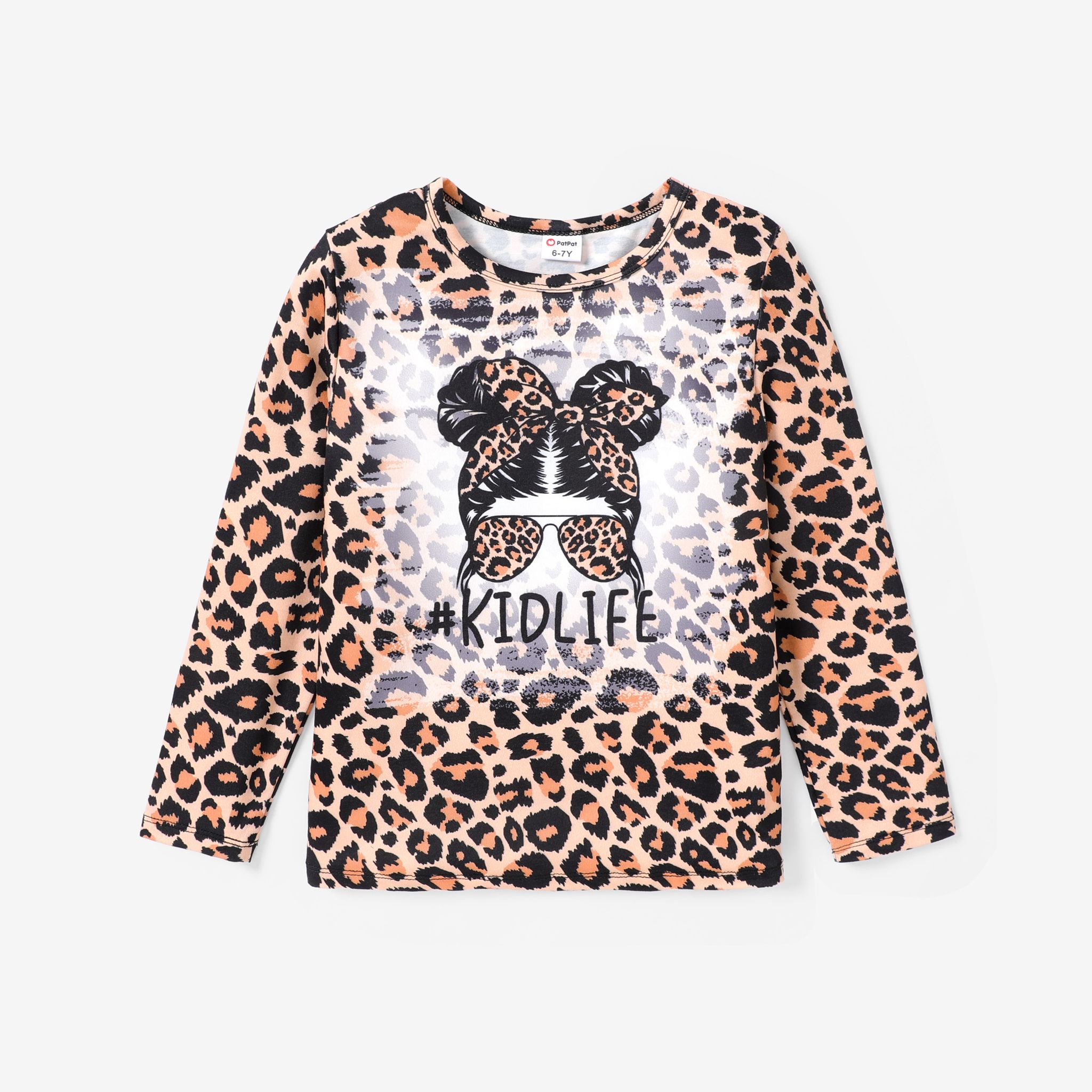 Kid Girl's Sweet Character Leopard Pattern T-Shirt