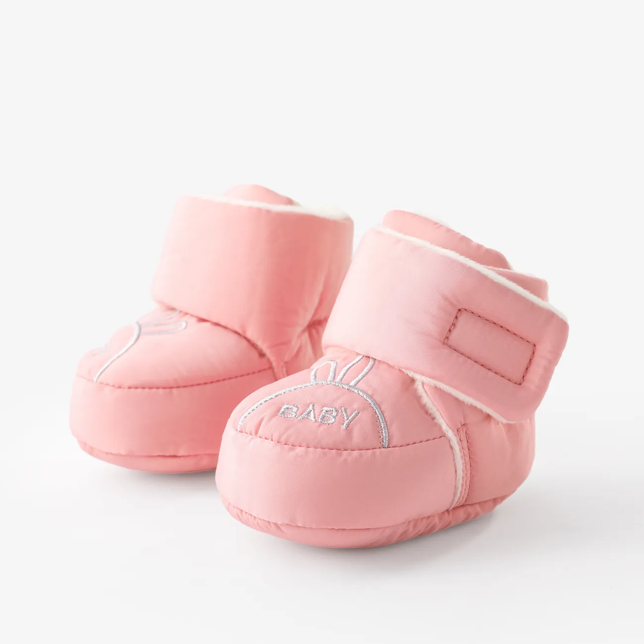 Baby & Toddler Letter & Rabbit Pattern Velcro Fleece Prewalker Shoes Pink big image 1
