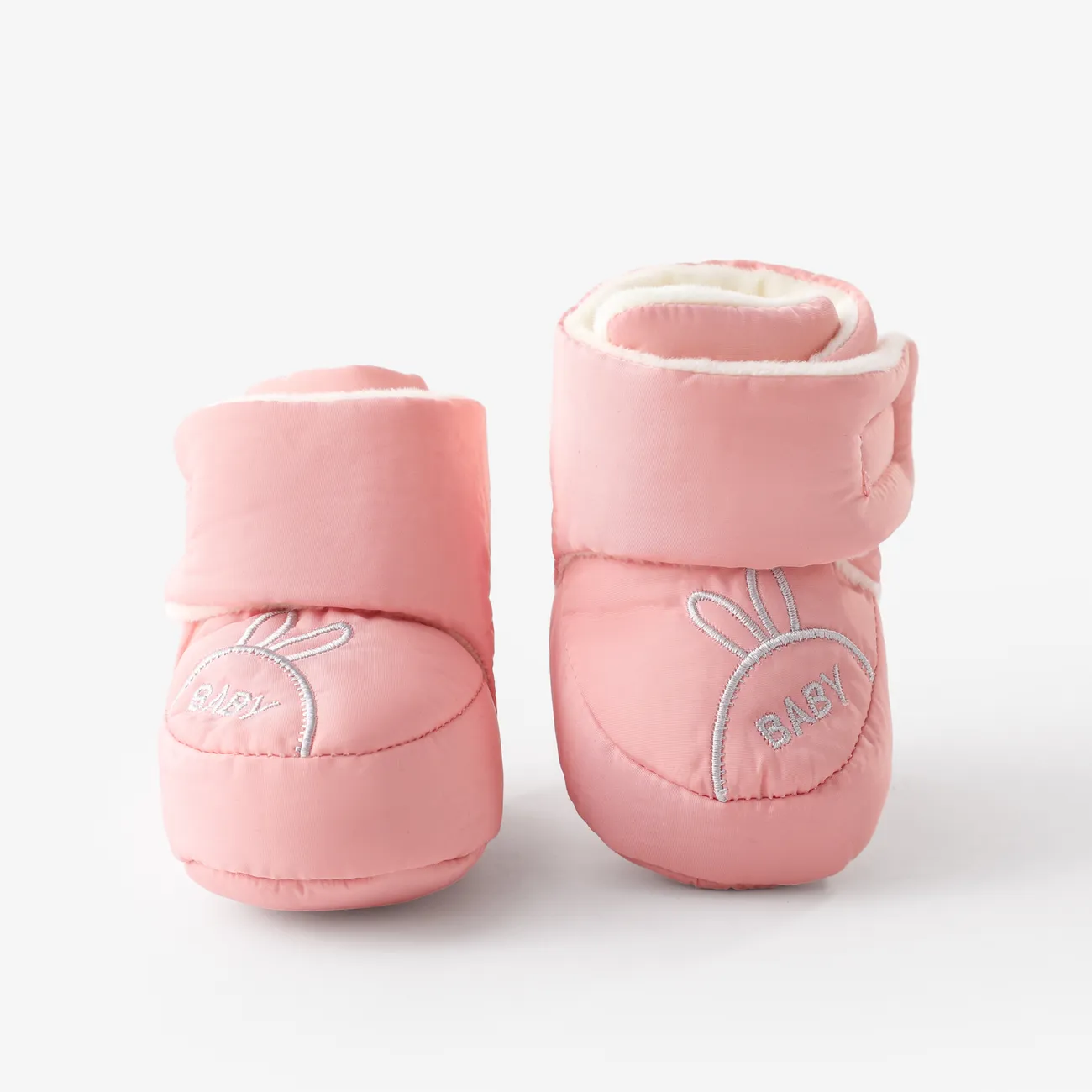 Baby & Toddler Letter & Rabbit Pattern Velcro Fleece Prewalker Shoes Pink big image 1