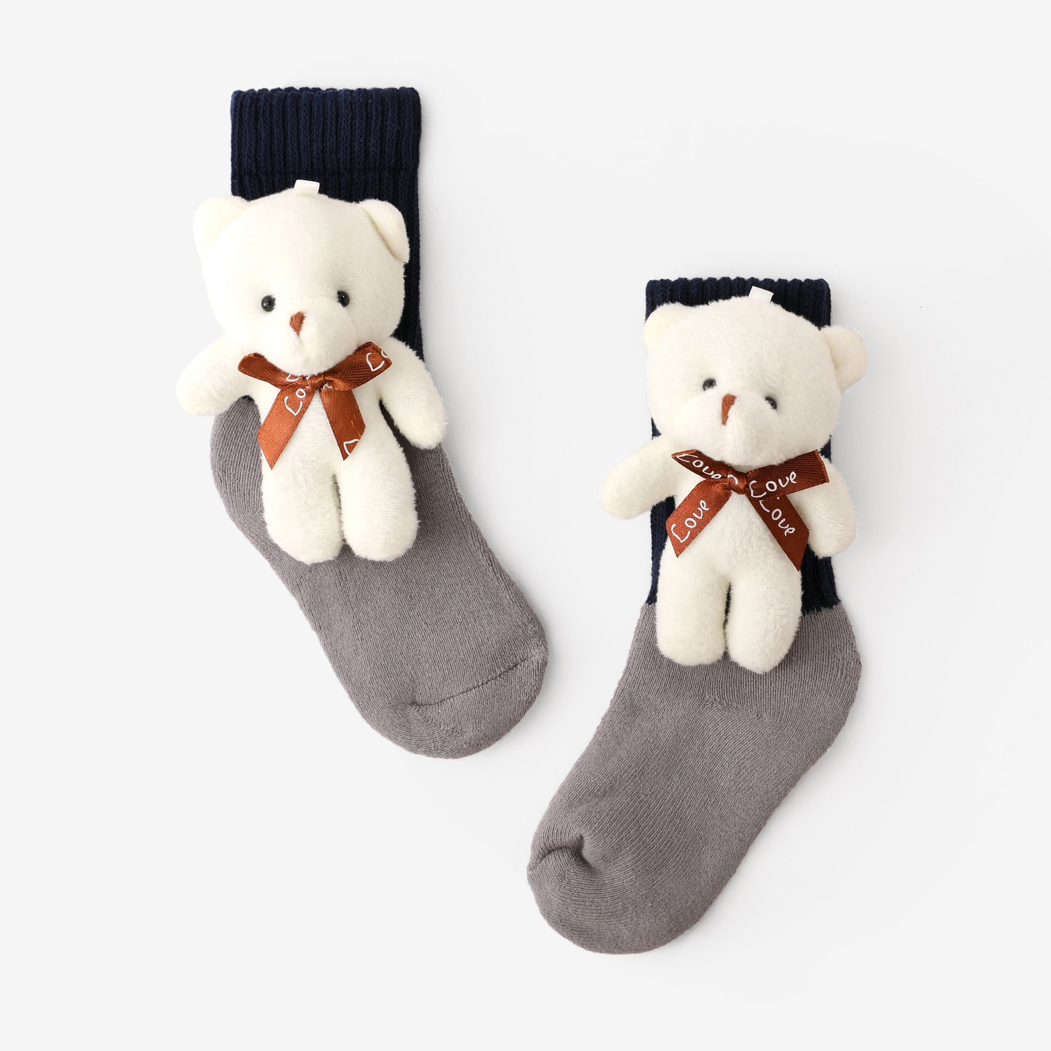 

Toddler/kids Solid color mid-length bear doll cotton socks