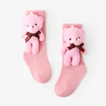 Toddler/kids Solid color mid-length bear doll cotton socks Pink