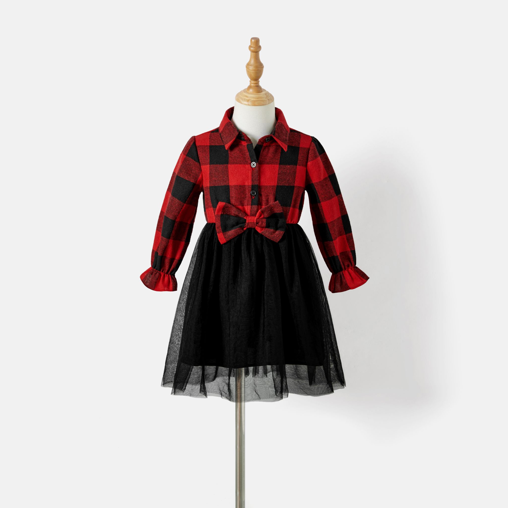 

Family Matching Plaid Long-sleeve Mesh Splicing Dresses and Tops Sets