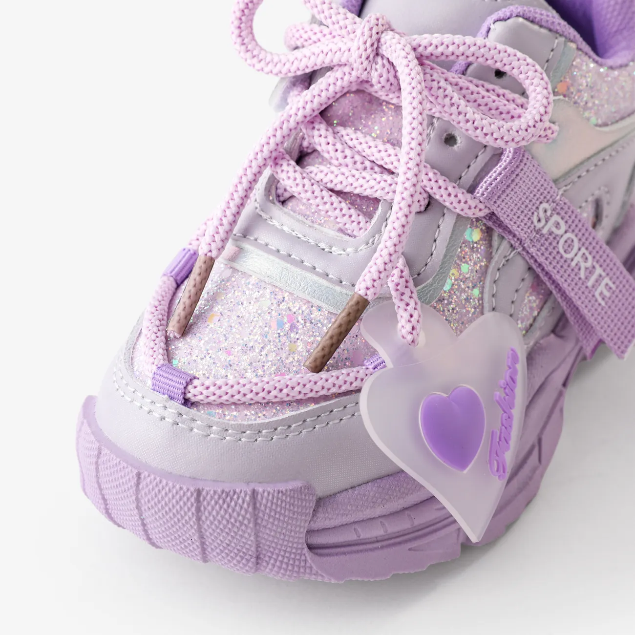 Toddler and Kids Girls Solid color Glitter Design Lace-up Sports Shoes Purple big image 1
