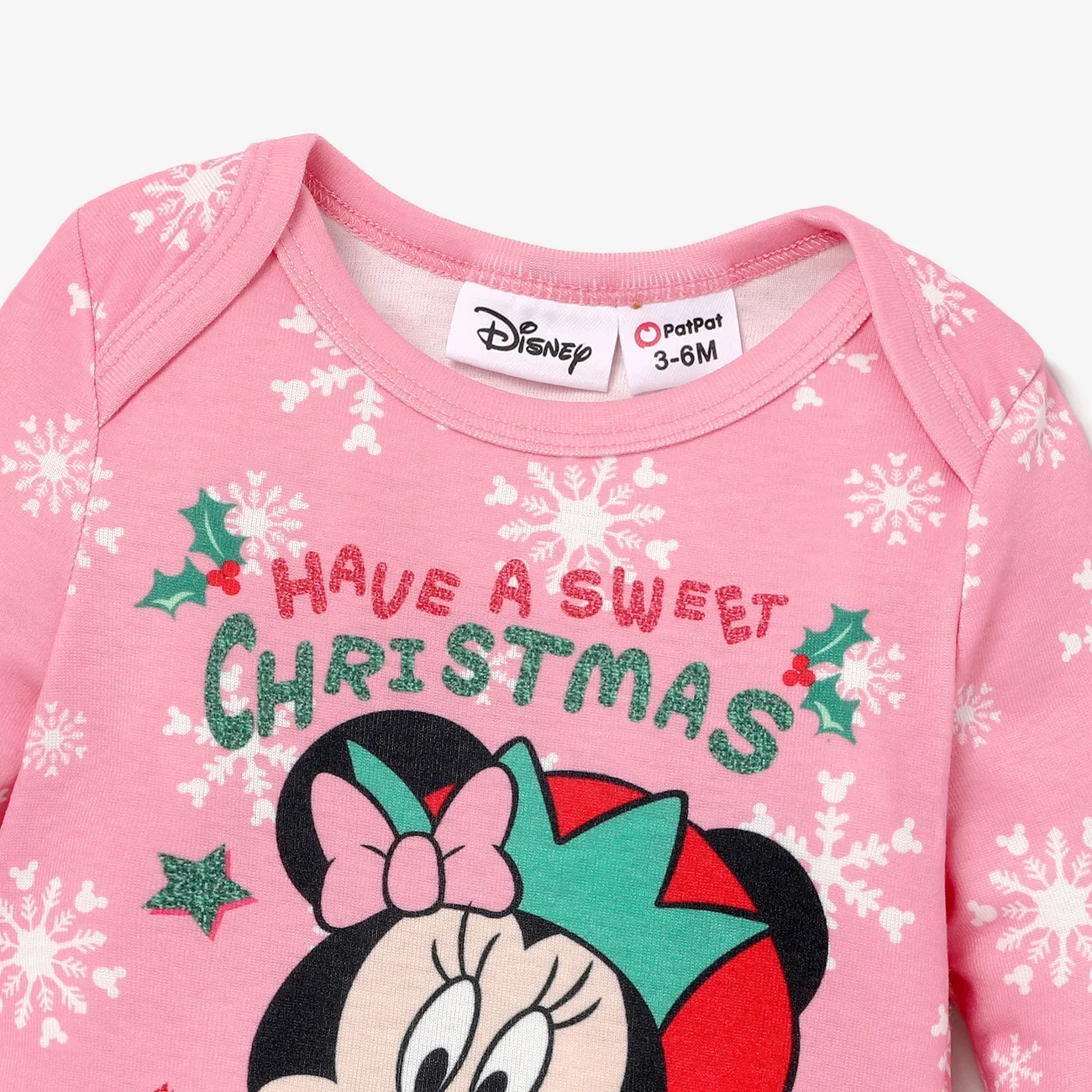 Disney Mickey and Friends Baby Boy/Girl Christmas Character Printed Long-sleeve Jumpsuit Pink big image 1