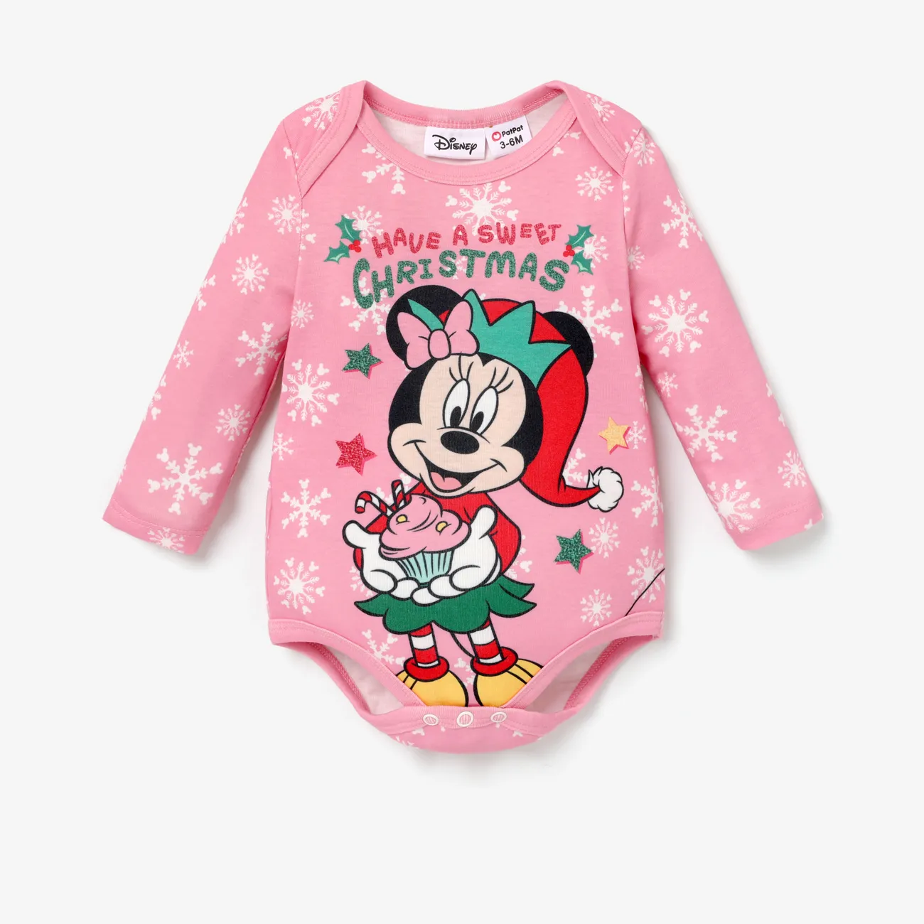 Disney Mickey and Friends Baby Boy/Girl Christmas Character Printed Long-sleeve Jumpsuit Pink big image 1