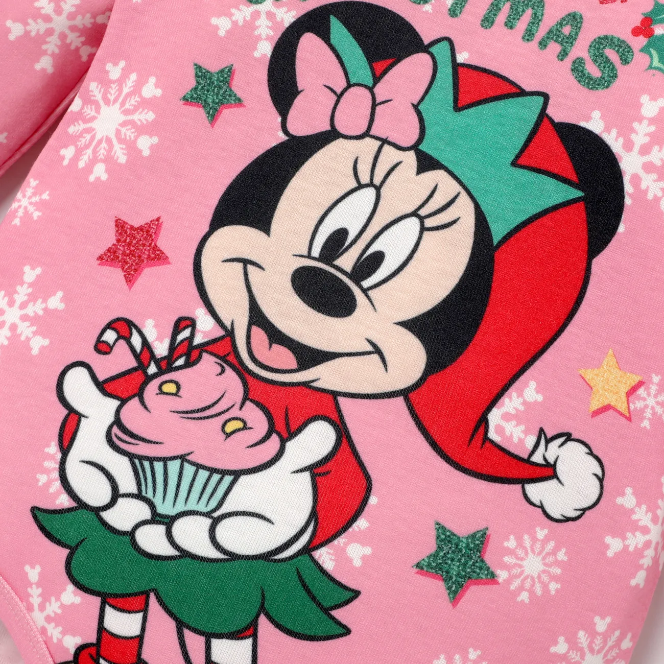 Disney Mickey and Friends Natal Bebé Menina Botão Infantil Manga comprida Macacão curto Rosa big image 1
