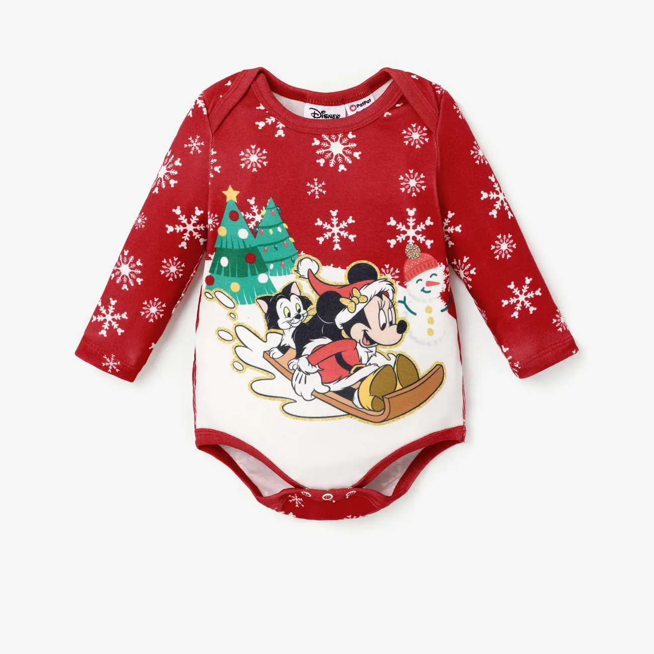 Disney Mickey and Friends Baby Boy/Girl Christmas Character Printed Long-sleeve Jumpsuit Red big image 1