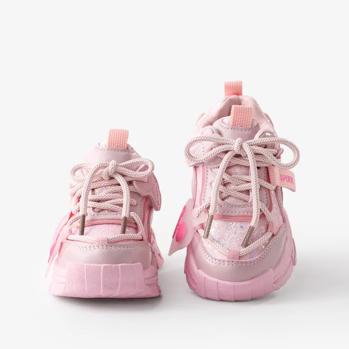 Zapatos deportivos con cordones de diseño de brillo de color sólido para niños pequeños y niñas