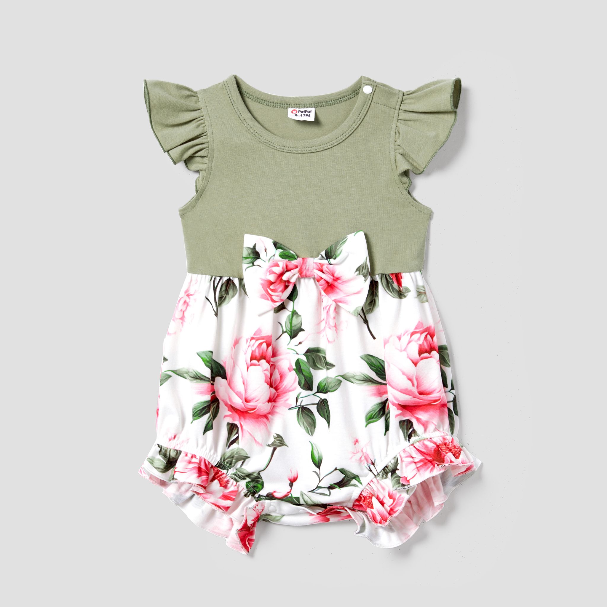 Matching Family Raglan-Sleeve T-shirt And Flutter Shoulder Floral Dress Sets
