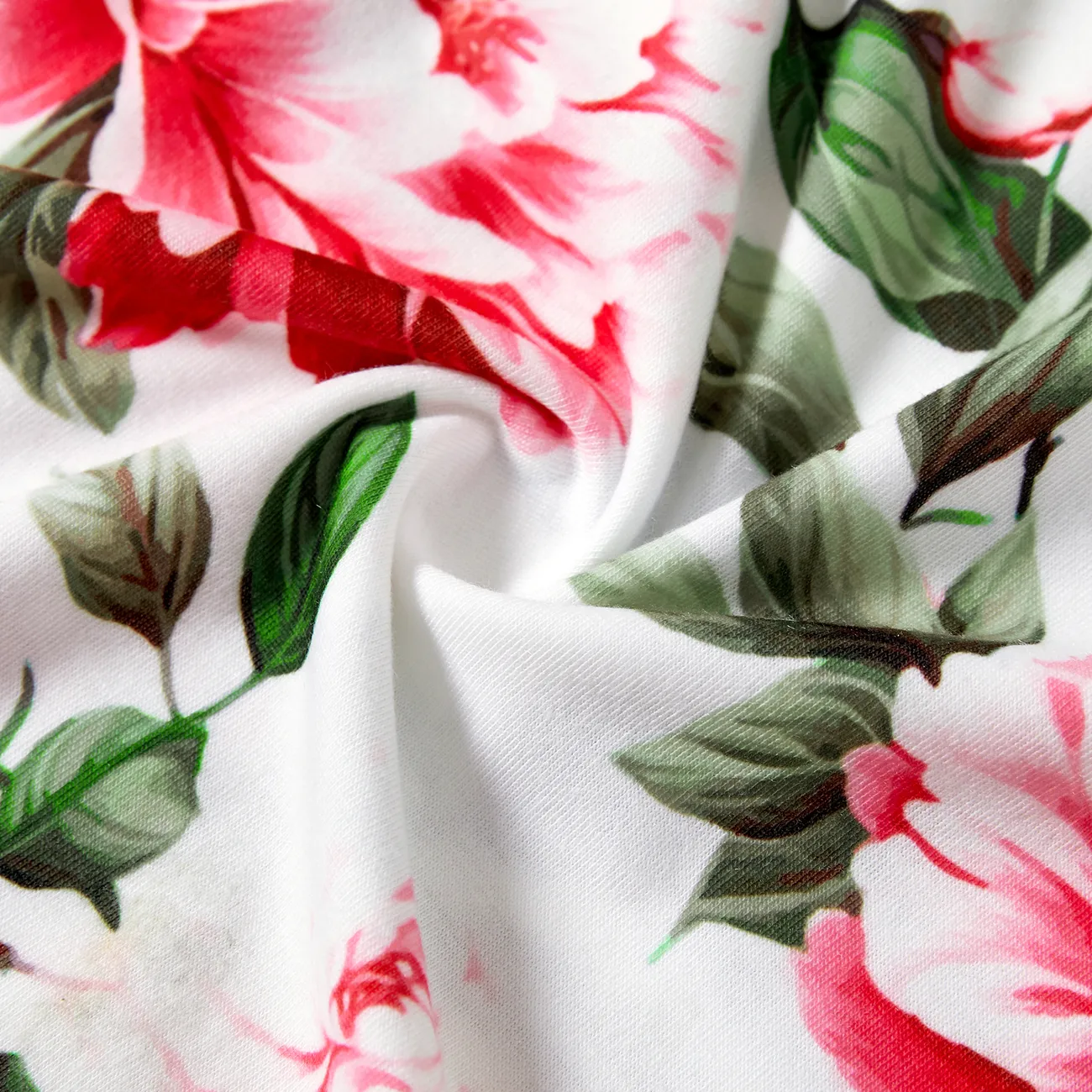 Matching Family Raglan-Sleeve T-shirt and Flutter Shoulder Floral Dress Sets LightArmyGreen big image 1