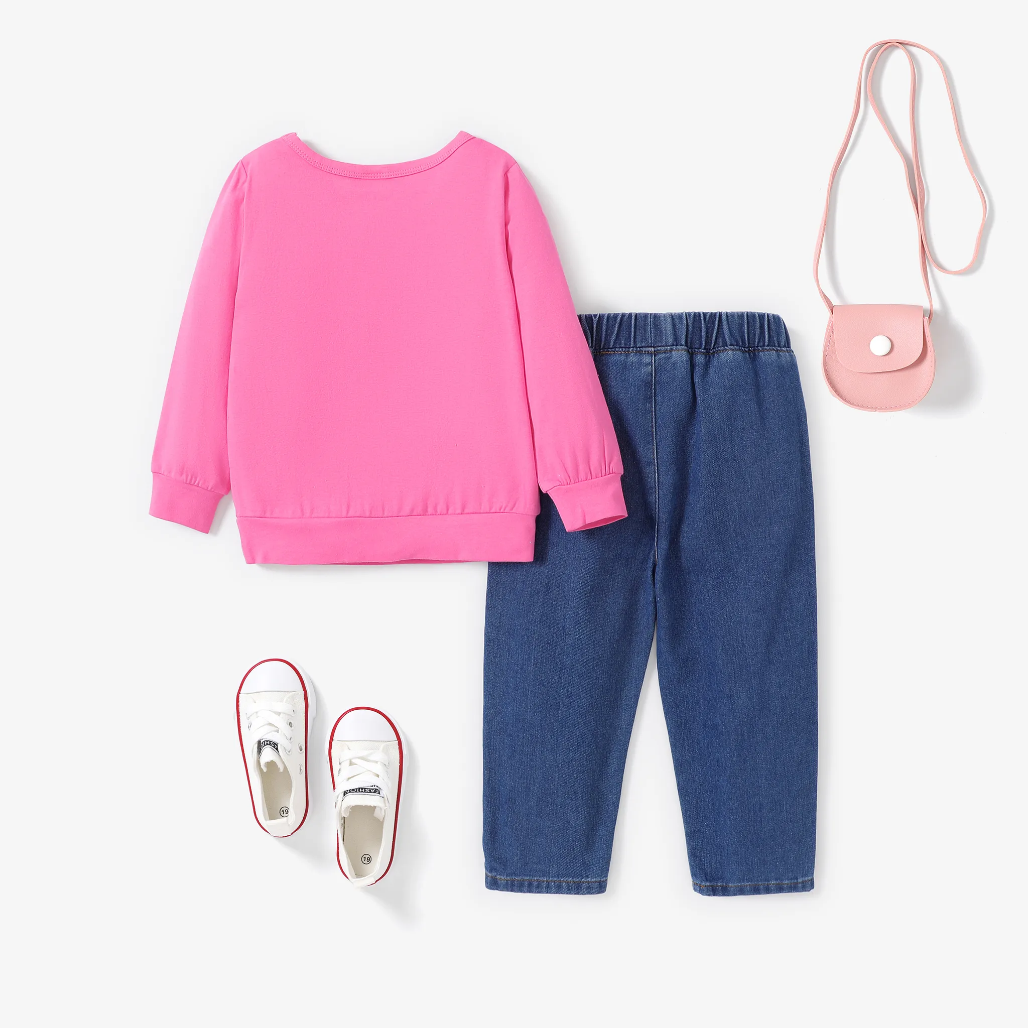 Sweet Toddler Girl 2pcs 93% Cotton Sets with Letter Pattern and Hole Design Jeans  image 2