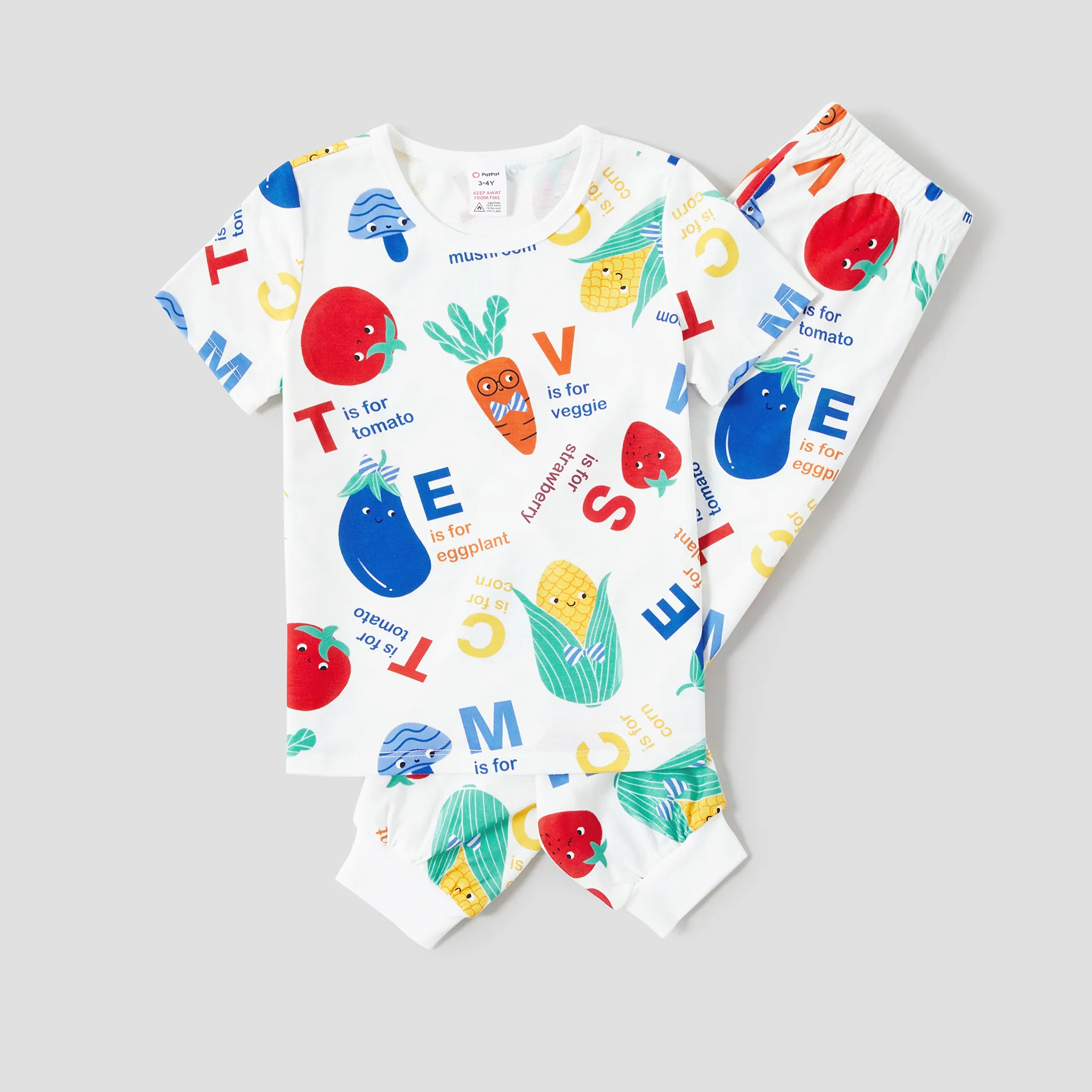 Family Matching Multi-Color Vegetable And Alphabet Pajamas ( Flame Resistant )