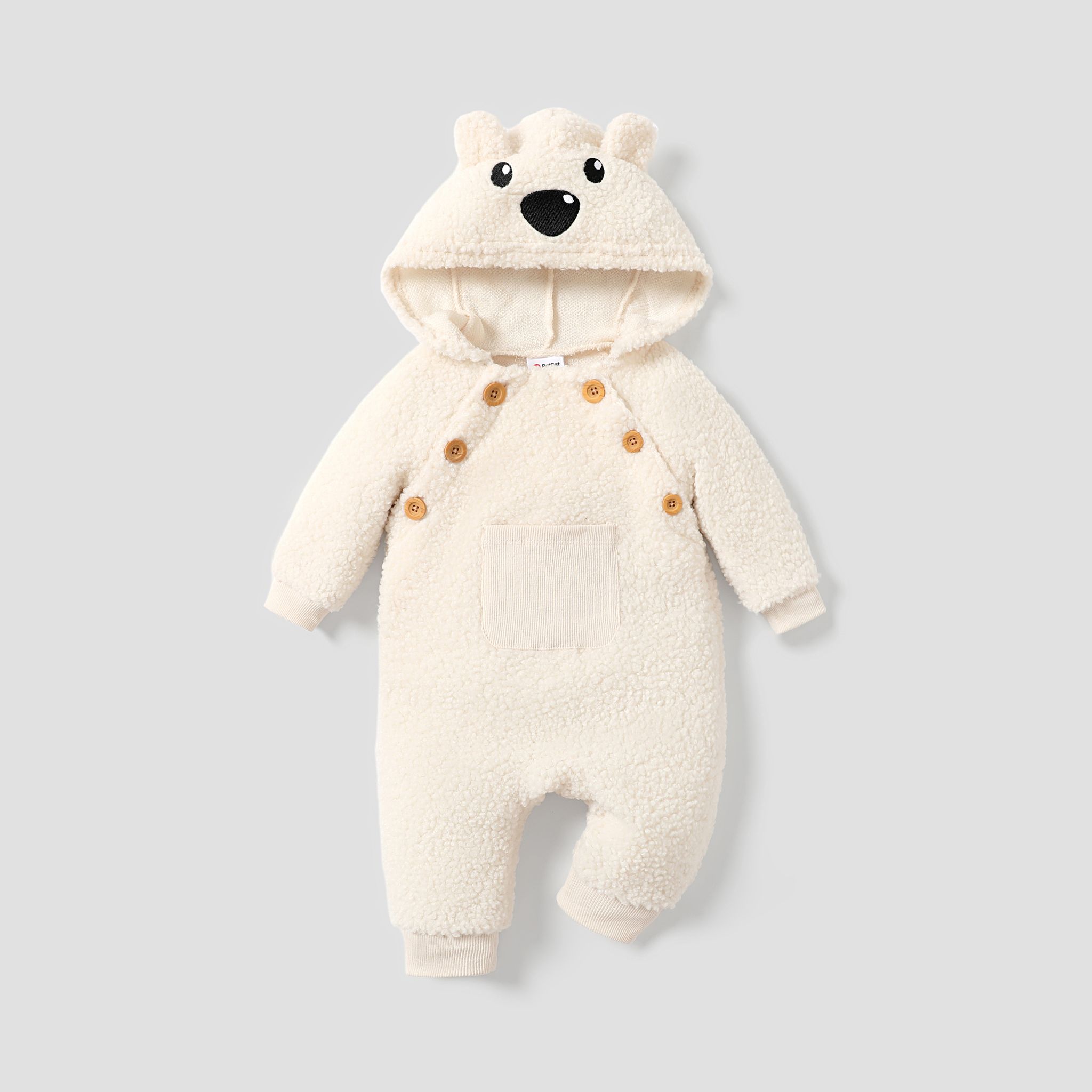 Baby Girl/Boy Basic Solid Bear Hood Fleece Long Sleeve Jumpsuit