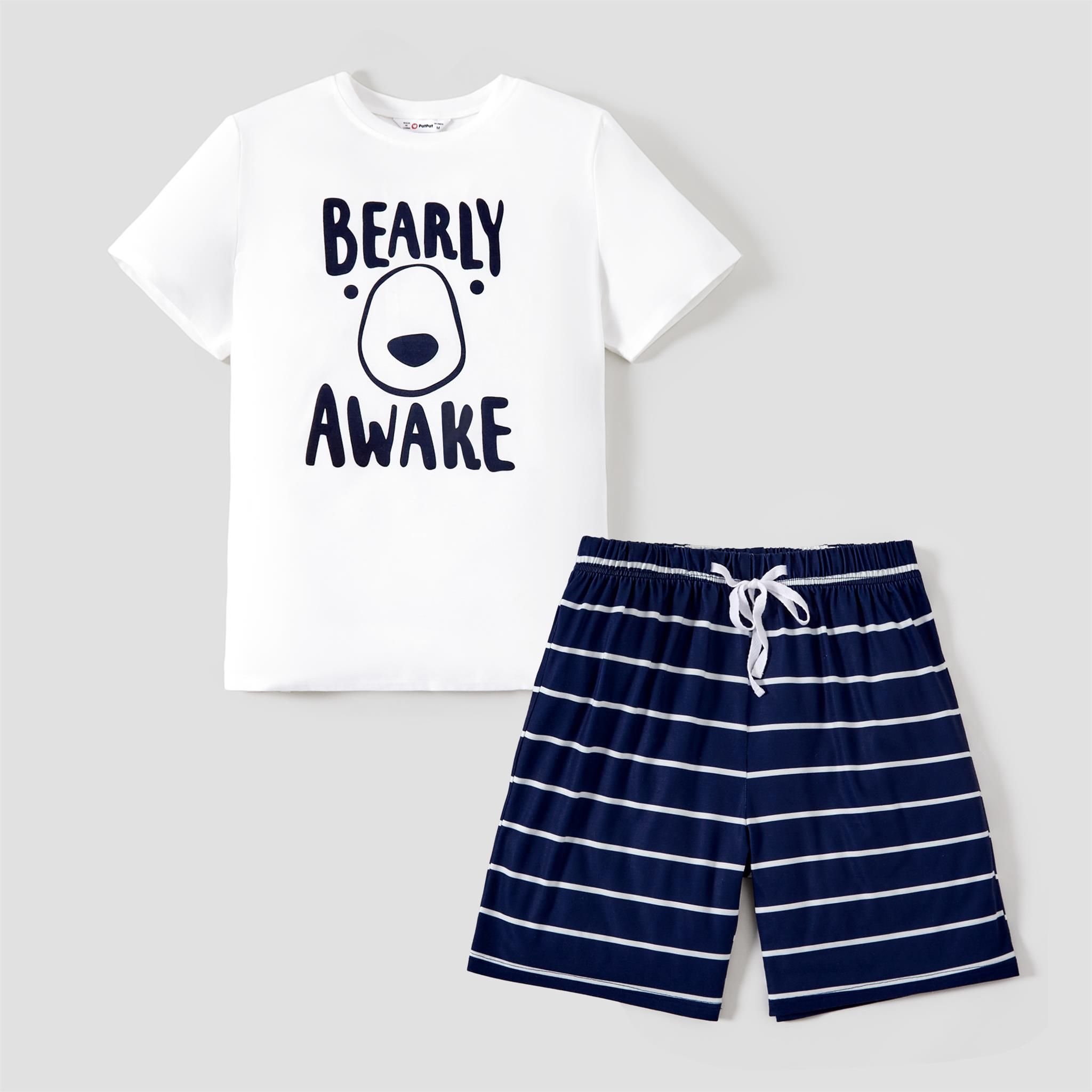 Family Matching 'BEARLY AWAKE' With Bear Face Stripe Pajamas (Flame Resistant)