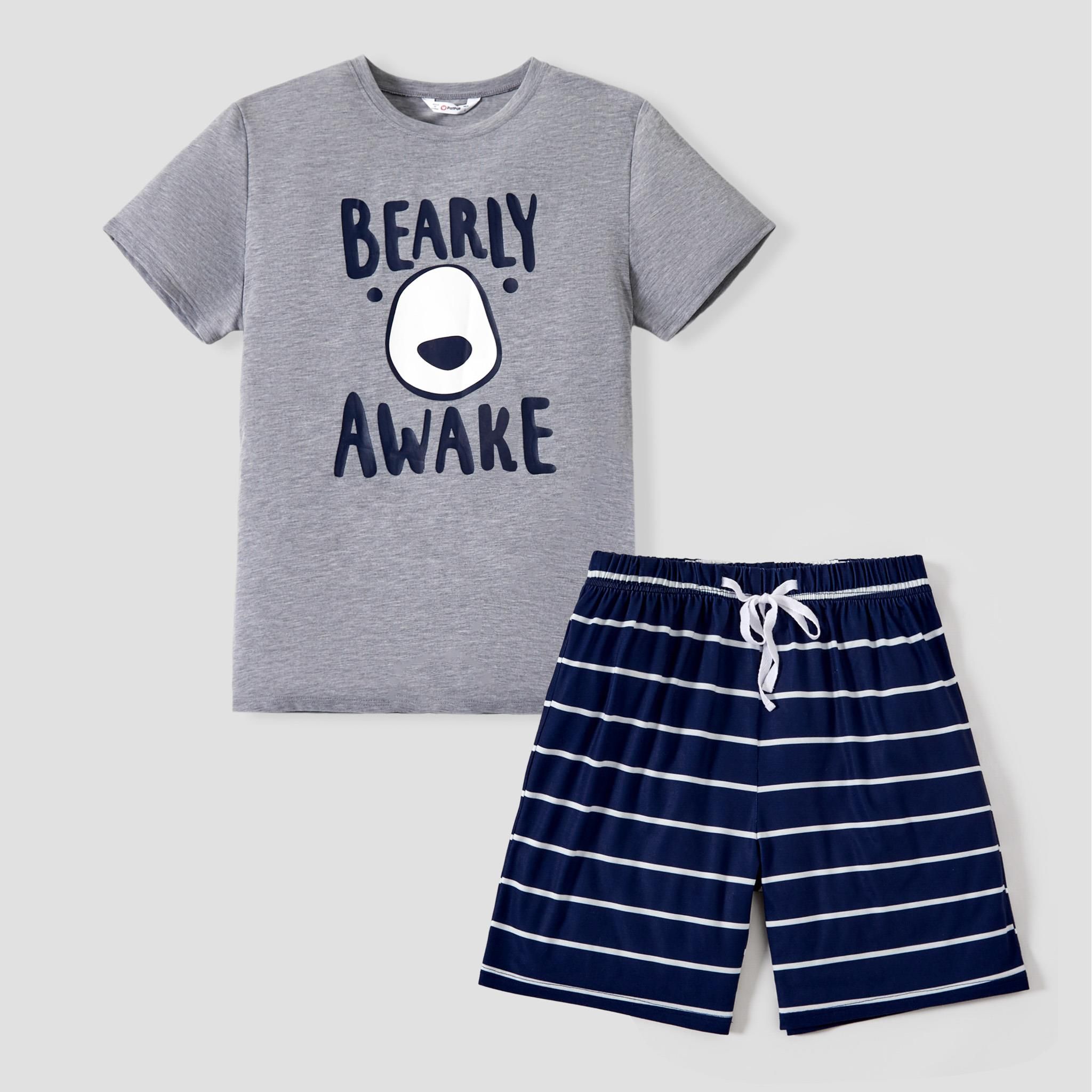 Family Matching 'BEARLY AWAKE' With Bear Face Stripe Pajamas (Flame Resistant)
