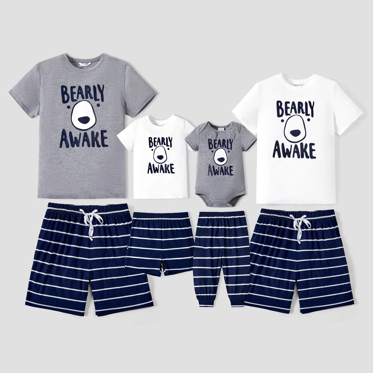 Family Matching 'BEARLY AWAKE' with Bear Face Stripe Pajamas (Flame Resistant) Tibetan blue big image 1