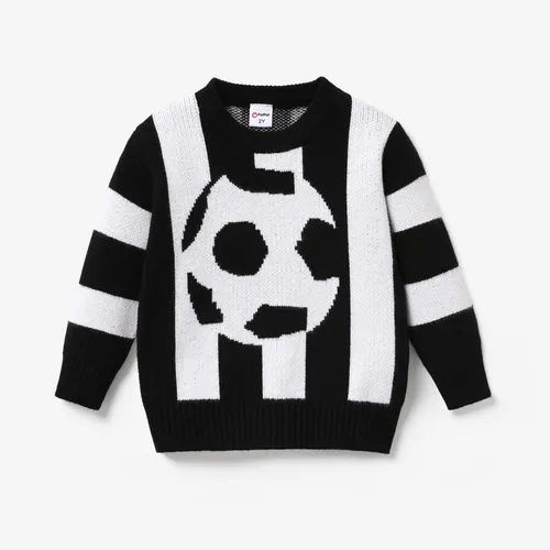 Toddler Boys Football Pattern Sporty Striped Knit Sweater
