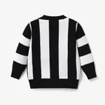 Toddler Boys Football Pattern Sporty Striped Knit Sweater BlackandWhite image 2