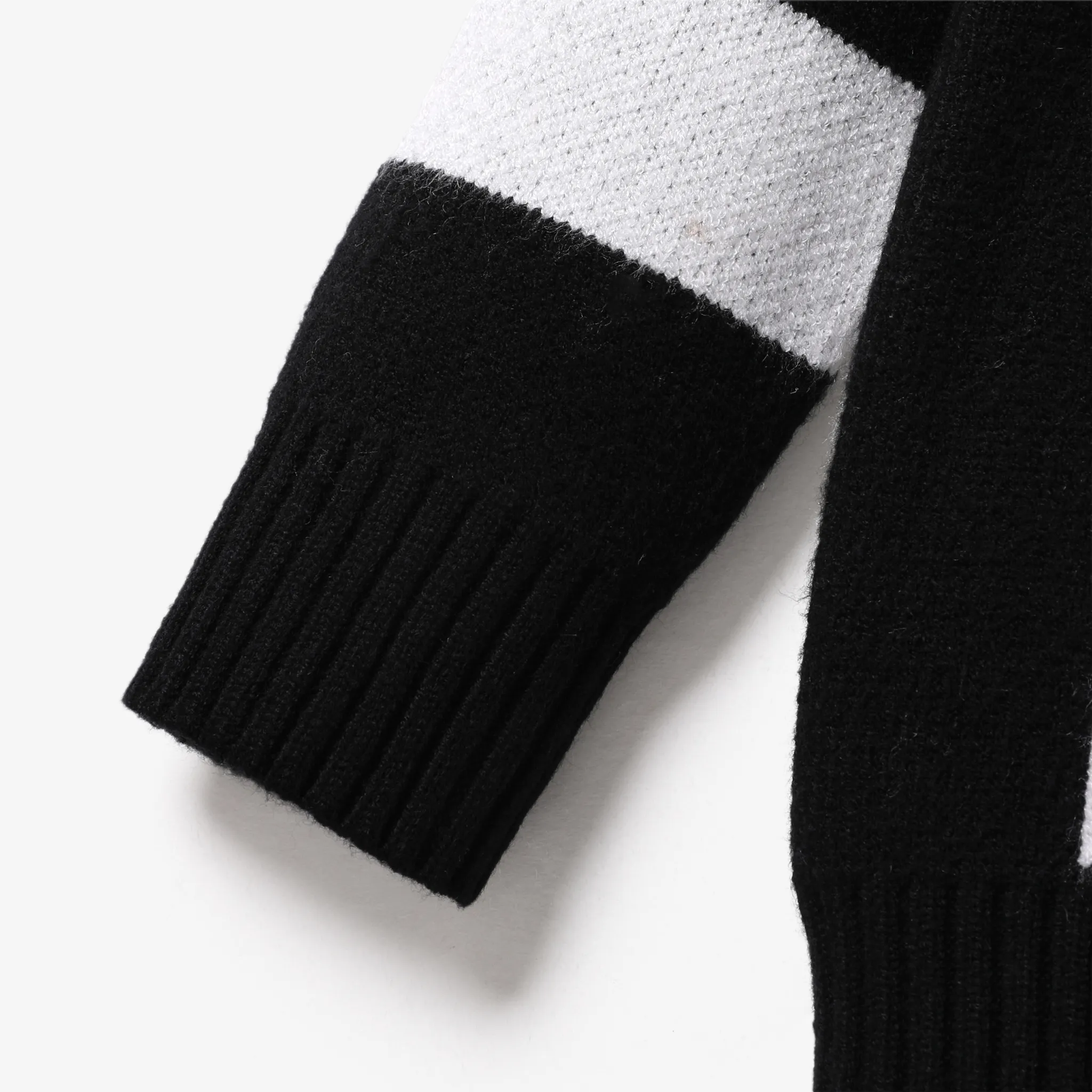 Toddler Boys Football Pattern Sporty Striped Knit Sweater BlackandWhite image 4