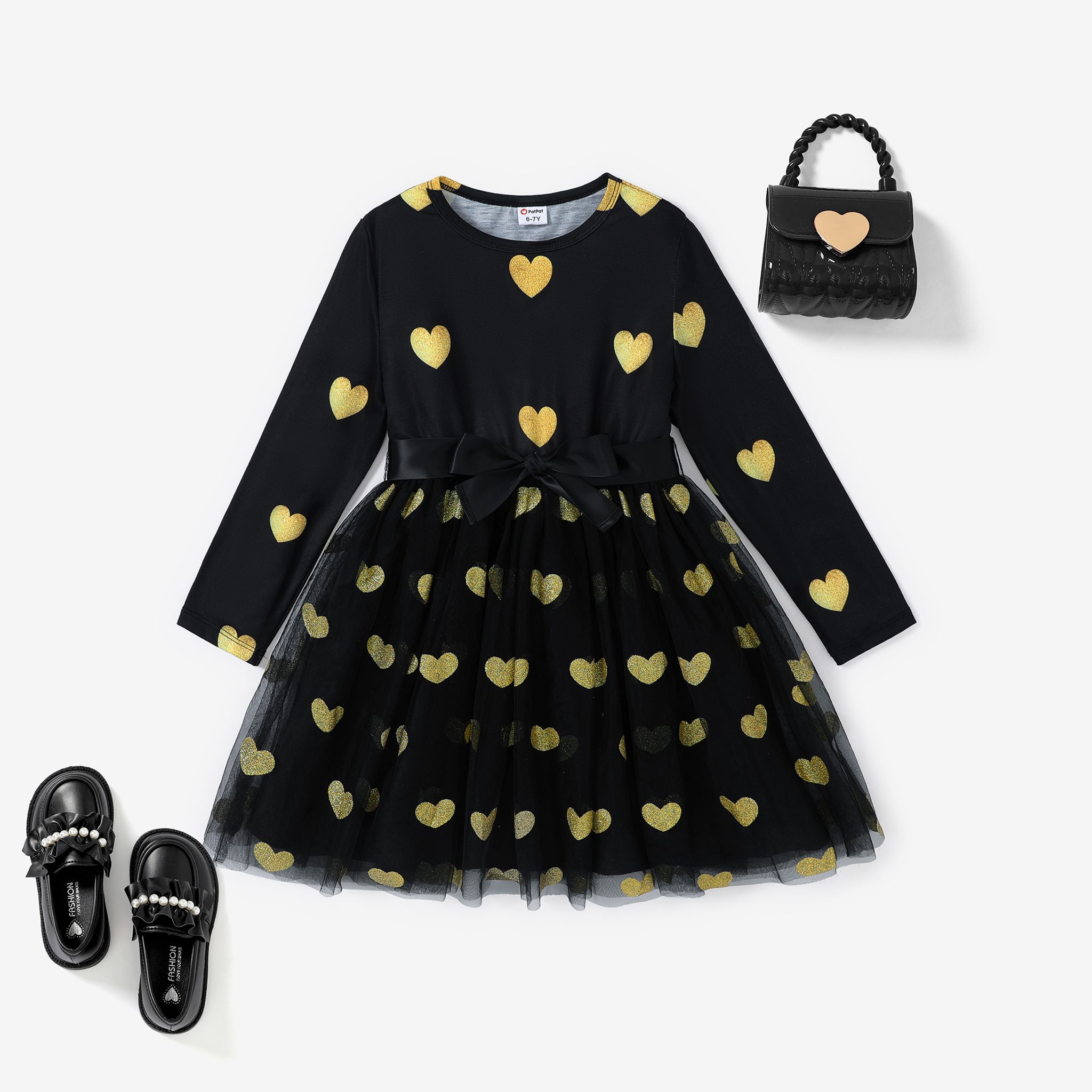 Kid Girls Heart-shaped Multi-layered Mesh Dress For Machine Wash