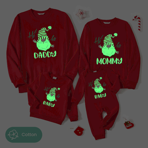 Family Matching Solid Color Santa&Letters Print Long Sleeve Cotton Tops