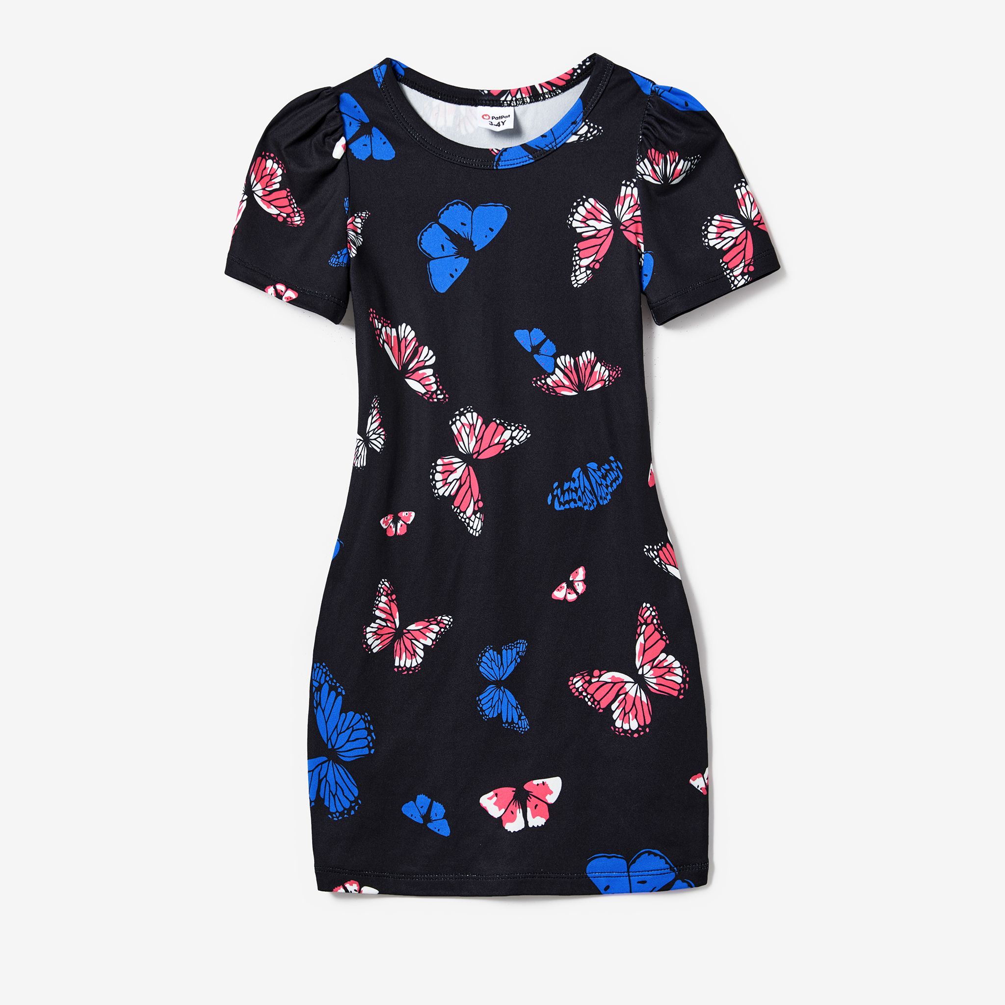 

Mommy and Me Butterfly Pattern Body-con Puff Sleeve Dresses